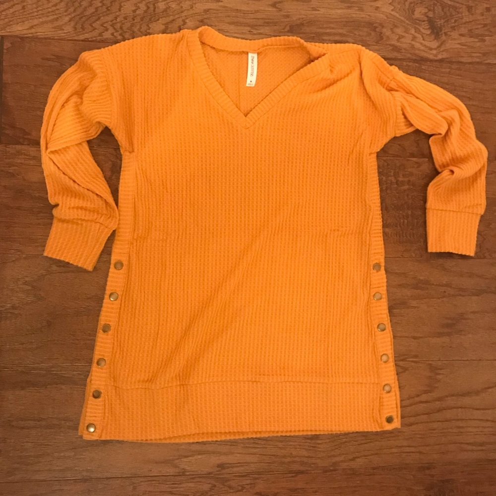 NEW mustard v neck with gold side buttons